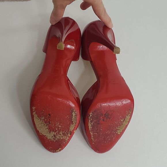Christian Louboutin Patent Peep Toe Red Heels Size 37.5 - Picture 10 of 14